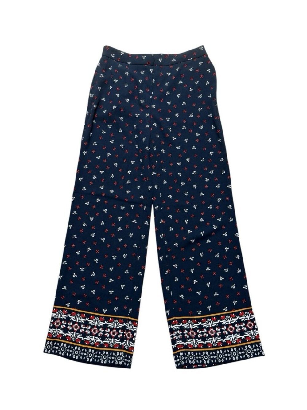 H&M Navy Floral Wide Leg Palazzo Pants Elastic Waist Boho Size 8